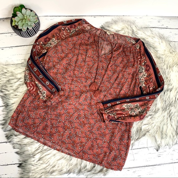 LUCKY BRAND Floral Tassel-Tie Blouse, S - Picture 3 of 11